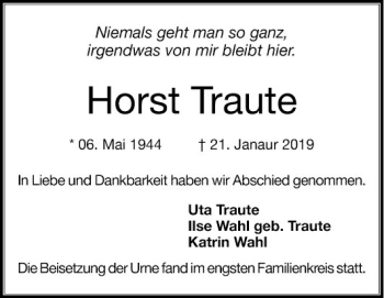 Traueranzeige von Horst Traute von Mannheimer Morgen