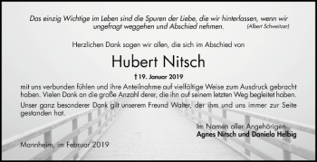 Traueranzeige von Hubert Nitsch von Mannheimer Morgen