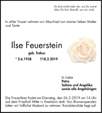 Traueranzeige von Ilse Feuerstein von Mannheimer Morgen