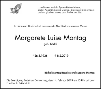 Traueranzeige von Margarete Luise Montag von Schwetzinger Zeitung