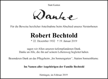 Traueranzeige von Robert Bechtold von Fränkische Nachrichten