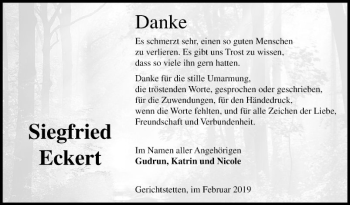 Traueranzeige von Siegfried Eckert von Fränkische Nachrichten