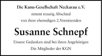 Traueranzeige von Susanne Schnepf von Mannheimer Morgen