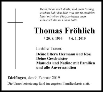 Traueranzeige von Thomas Fröhlich von Fränkische Nachrichten