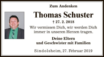 Traueranzeige von Thomas Schuster von Fränkische Nachrichten