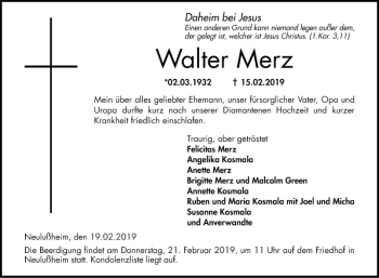 Traueranzeige von Walter Merz von Schwetzinger Zeitung