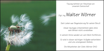 Traueranzeige von Walter Wörner von Schwetzinger Zeitung