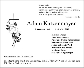 Traueranzeige von Adam Katzenmayer von Bergsträßer Anzeiger