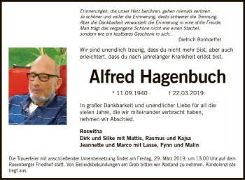 Traueranzeige von Alfred Hagenbuch von Fränkische Nachrichten