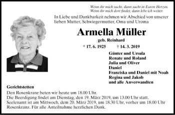 Traueranzeige von Armella Müller von Fränkische Nachrichten