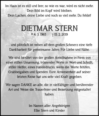 Traueranzeige von Dietmar Stern von Fränkische Nachrichten