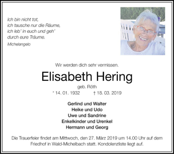 Traueranzeige von Elisabeth Hering von Bergsträßer Anzeiger