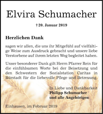 Traueranzeige von Elvira Schumacher von Bergsträßer Anzeiger