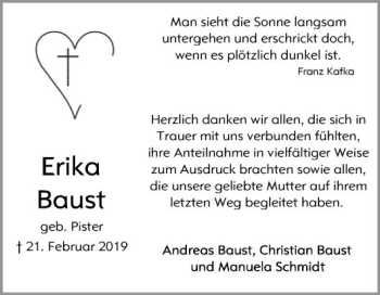 Traueranzeige von Erika Baust von Schwetzinger Zeitung