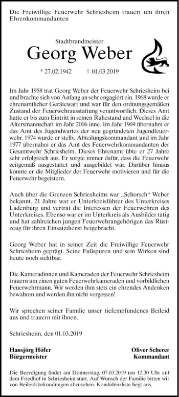 Traueranzeige von Georg Weber von Mannheimer Morgen