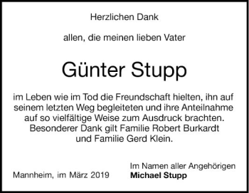 Traueranzeige von Günter Stupp von Mannheimer Morgen