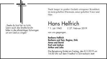 Traueranzeige von Hans Helfrich von Mannheimer Morgen