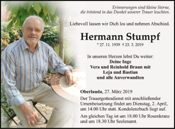 Traueranzeige von Hermann Stumpf von Fränkische Nachrichten