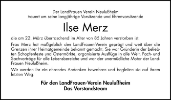 Traueranzeige von Ilse Merz von Schwetzinger Zeitung