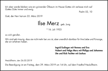 Traueranzeige von Ilse Merz von Mannheimer Morgen