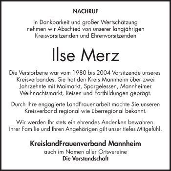 Traueranzeige von Ilse Merz von Schwetzinger Zeitung