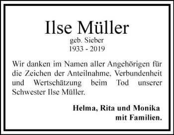 Traueranzeige von Ilse Müller von Mannheimer Morgen