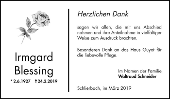 Traueranzeige von Irmgard Blessing von Bergsträßer Anzeiger