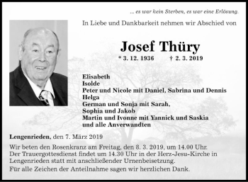 Traueranzeige von Josef Thüry von Fränkische Nachrichten