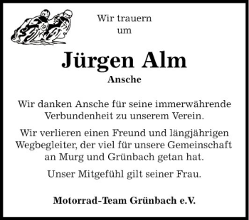 Traueranzeige von Jürgen Alm von Fränkische Nachrichten