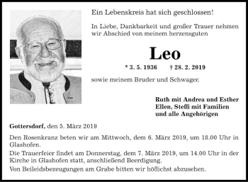 Traueranzeige von Leo  von Fränkische Nachrichten