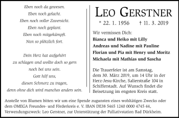 Traueranzeige von Leo Gerstner von Mannheimer Morgen