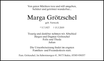 Traueranzeige von Marga Grötzschel von Mannheimer Morgen