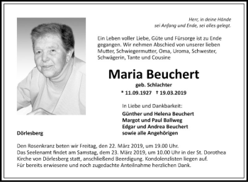 Traueranzeige von Maria Beuchert von Fränkische Nachrichten