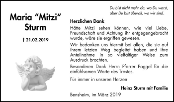 Traueranzeige von Maria Sturm von Bergsträßer Anzeiger