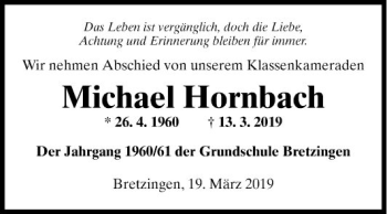 Traueranzeige von Michael Hornbach von Fränkische Nachrichten