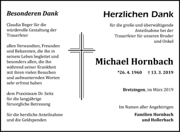 Traueranzeige von Michael Hornbach von Fränkische Nachrichten