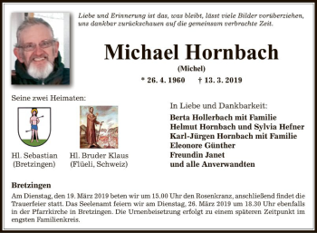 Traueranzeige von Michael Hornbach von Fränkische Nachrichten