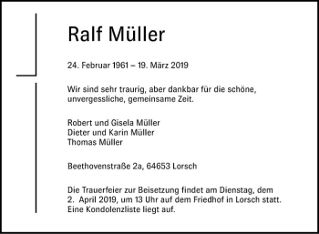 Traueranzeige von Ralf Müller von Bergsträßer Anzeiger