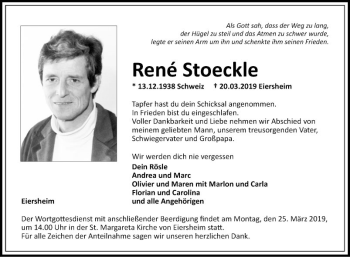 Traueranzeige von René Stoeckle von Fränkische Nachrichten