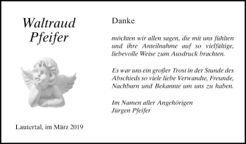 Traueranzeige von Waltraud Pfeifer von Bergsträßer Anzeiger