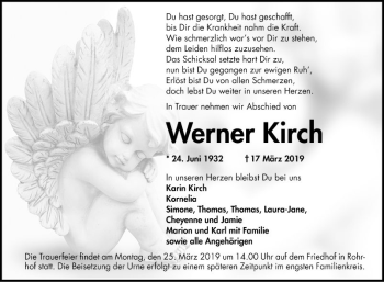 Traueranzeige von Werner Kirch von Schwetzinger Zeitung