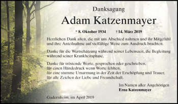 Traueranzeige von Adam Katzenmayer von Bergsträßer Anzeiger