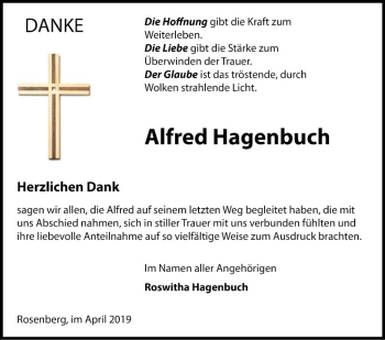 Traueranzeige von Alfred Hagenbuch von Fränkische Nachrichten