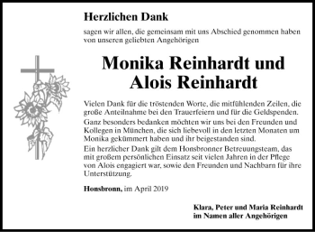 Traueranzeige von Alois Reinhardt von Fränkische Nachrichten