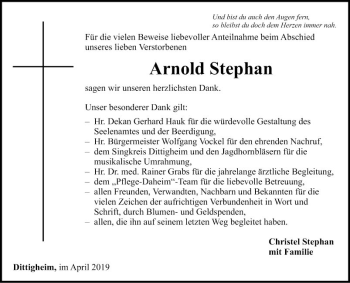 Traueranzeige von Arnold Stephan von Fränkische Nachrichten