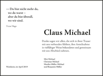 Traueranzeige von Claus Michael von Mannheimer Morgen