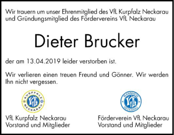 Traueranzeige von Dieter Brucker von Mannheimer Morgen