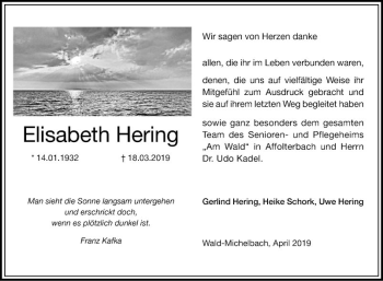 Traueranzeige von Elisabeth Hering von Bergsträßer Anzeiger