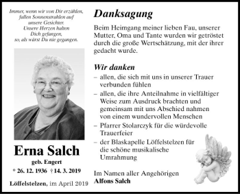 Traueranzeige von Erna Salch von Fränkische Nachrichten