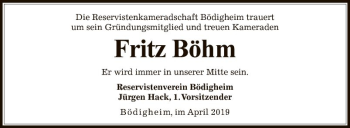 Traueranzeige von Fritz Böhm von Fränkische Nachrichten